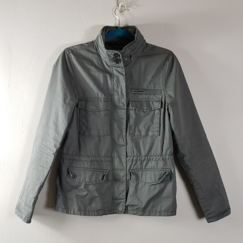 H&M Logg Utility Jacket Army Green Hidden Hood